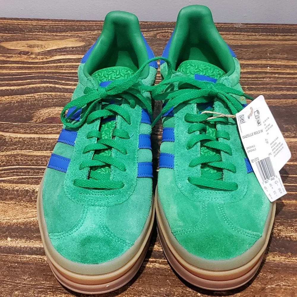 Adidas Gazelle Bold Womens 10 Platform Green Blue IE1370 New Suede Sneakers
